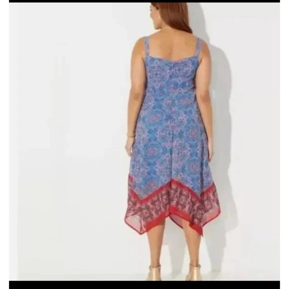 Catherines Dress Size 1X Blue Red Floral Sleeveless Chiffon Midi Boho Casual - Picture 5 of 11